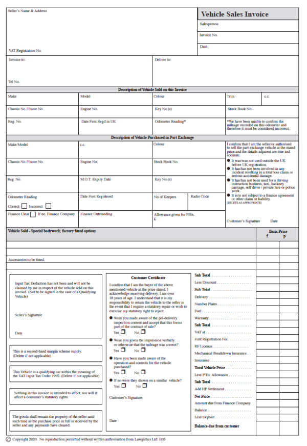 Vehicle Sales Invoice Pad – Lawgistics