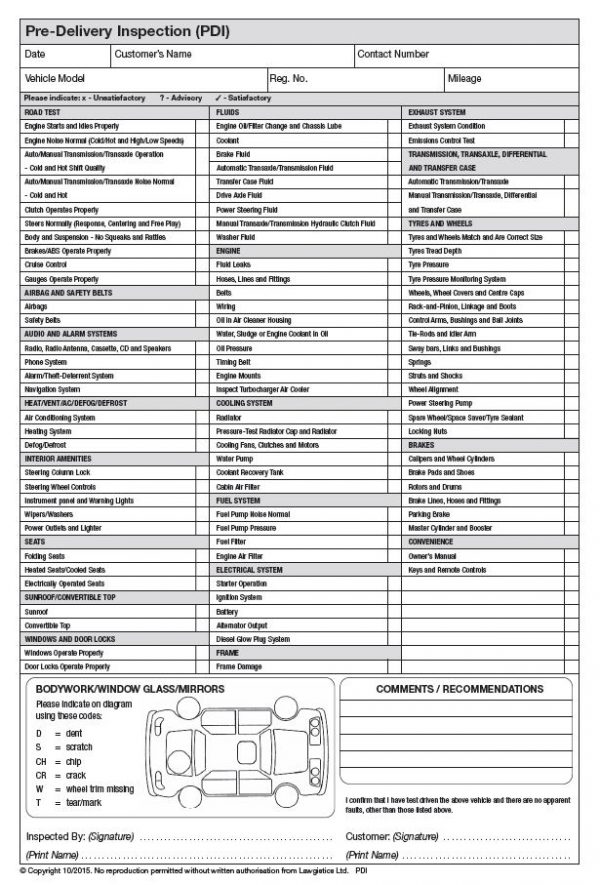 Why bother with Pre-Delivery Inspection Forms (PDI)? – Lawgistics